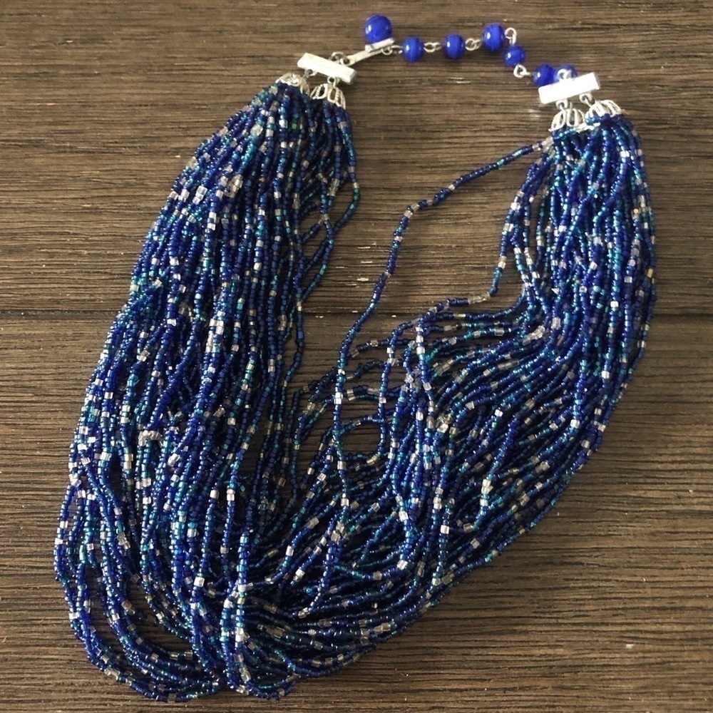 Vintage blue glass seed bead layered necklace